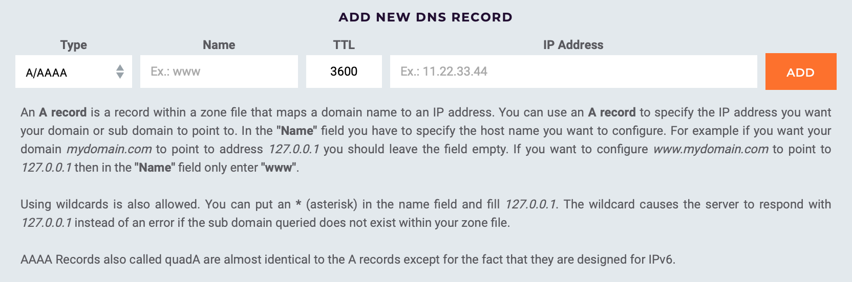 这是增加 DNS A 记录界面的图片